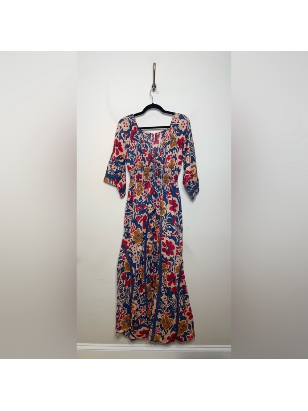 Free People Navy Floral Maxi Dress with Red & Mustard Blooms - Picture 1 of 4